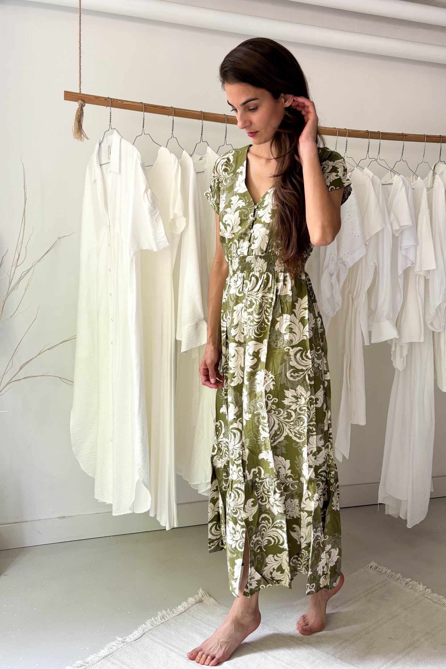 Mintás zöld ruha textil gombokkal